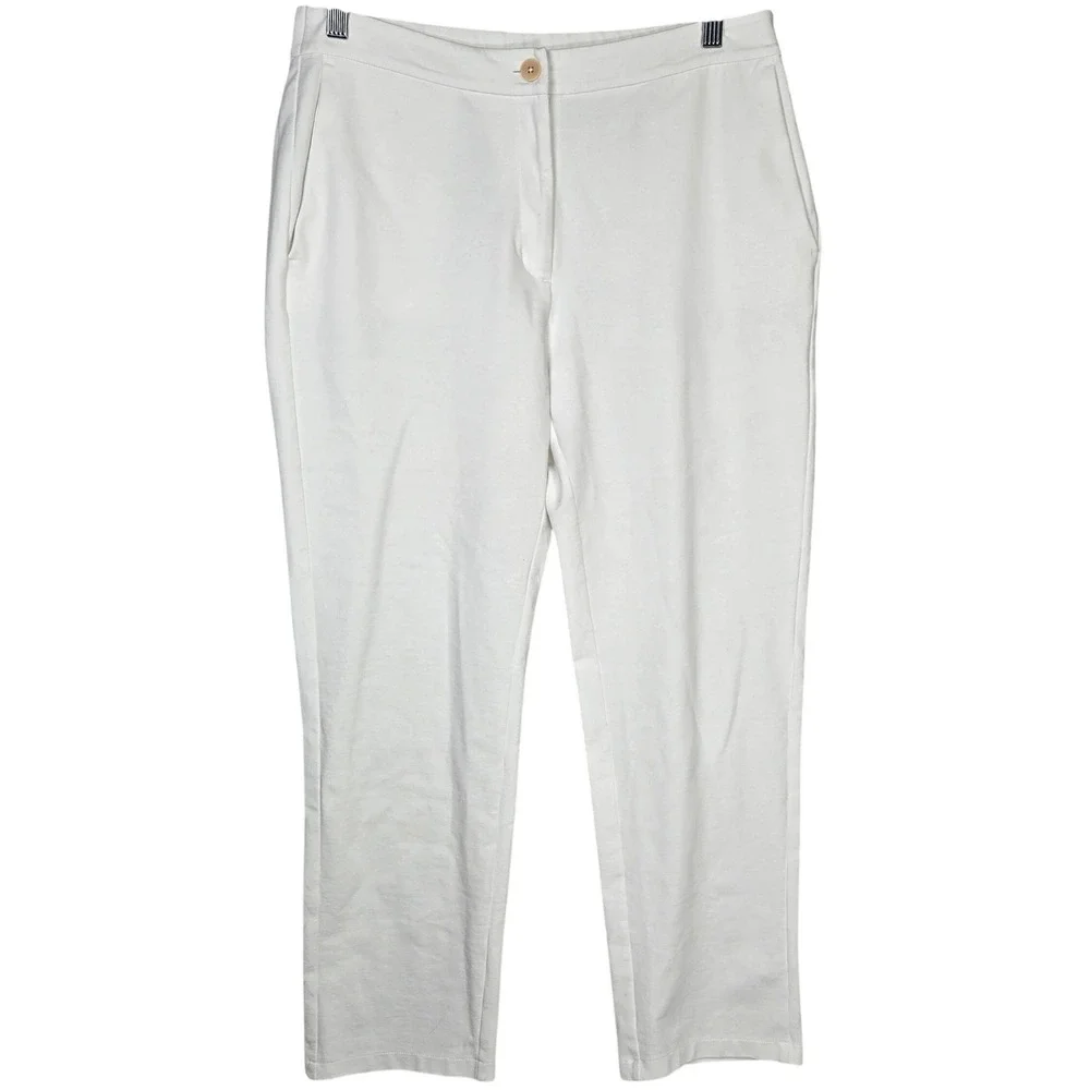 Eileen Fisher White Organic Cotton‎ Blend Tapered Ankle Pants Womens Medium